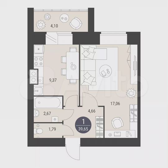 1-к. квартира, 39,7 м², 10/10 эт.