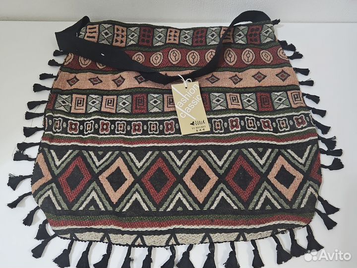 Сумка через плечо с бахромой, бохо, shopper хлопок