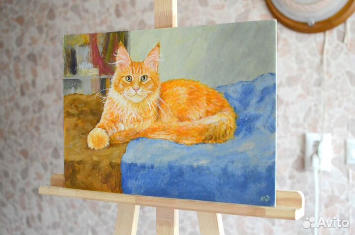 Картина кот Арсен рыжий подарок кошка 30x40