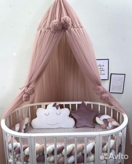 Балдахин в детскую кроватку пудровый