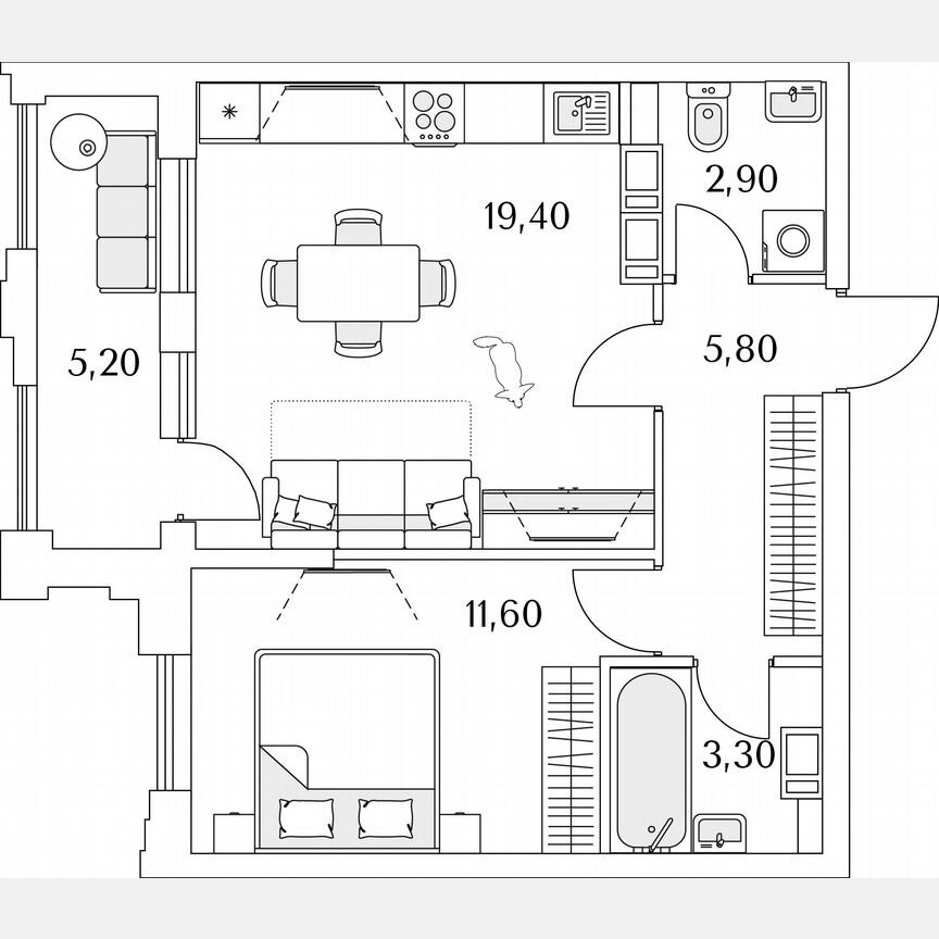 1-к. квартира, 45,6 м², 10/13 эт.