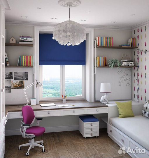 Рабочая зона у окна - стол и шкаф на заказ