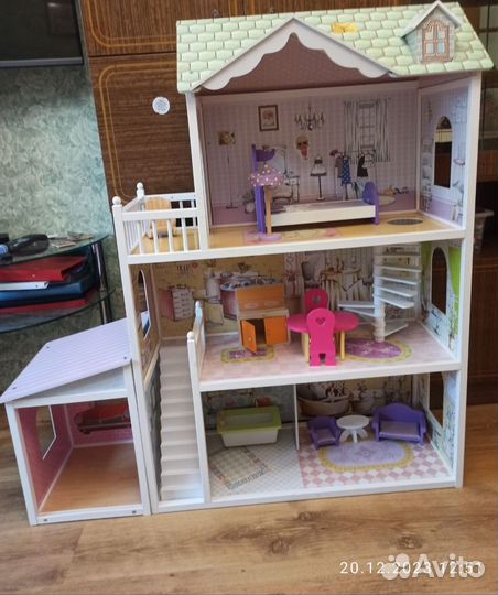 Кукольный домик для барби с мебелью и машиной
