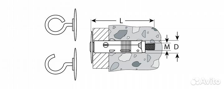 Зубр 9 x 46 мм, облегченный анкер с полукольцом, 5