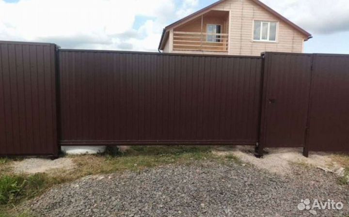 Откатные ворота из профлиста с установкой под ключ