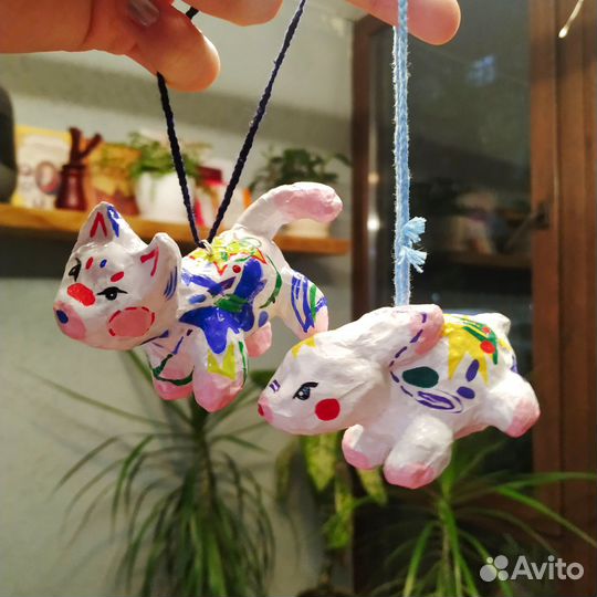 Елочные игрушки ручной работы Зайчик и Котик