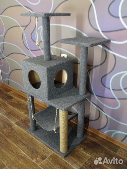Игровой комплекс для кошек с домиком когтеточкой и