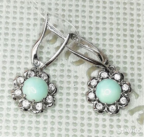 Серьги серебро амазонит С145
