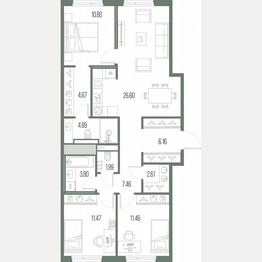 3-к. квартира, 91,9 м², 2/10 эт.