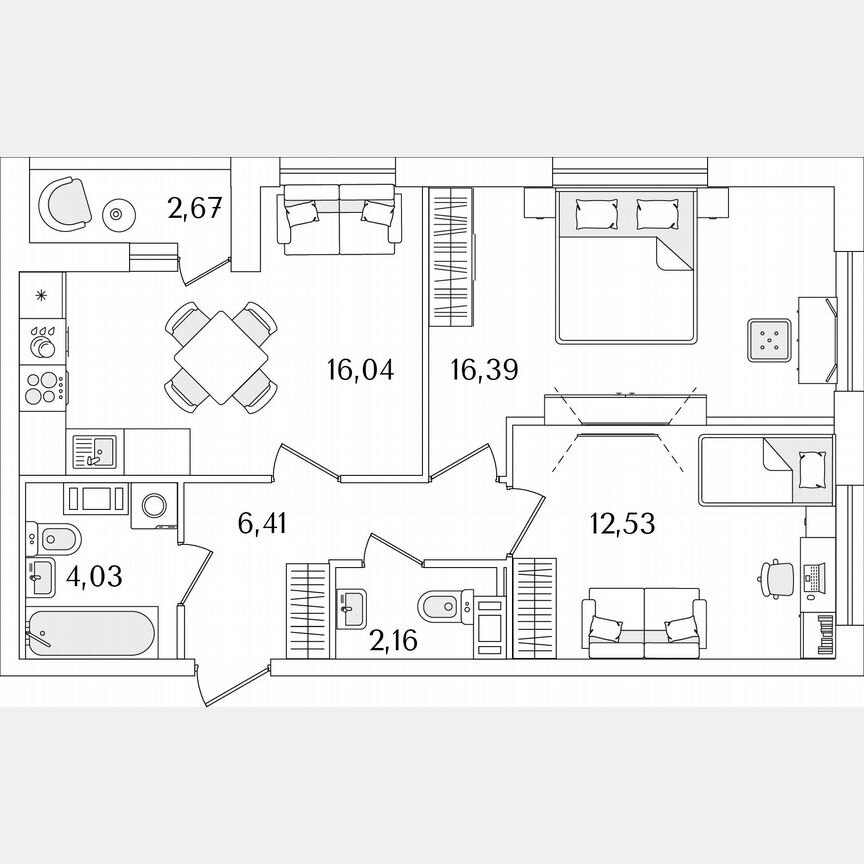 2-к. квартира, 58,9 м², 12/17 эт.