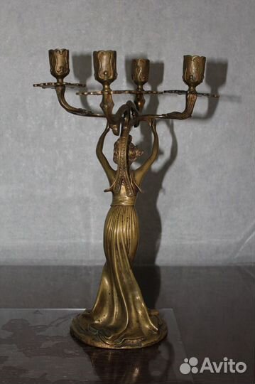 Подсвечник. Модерн. Красивая женщина. Бронза. 19в