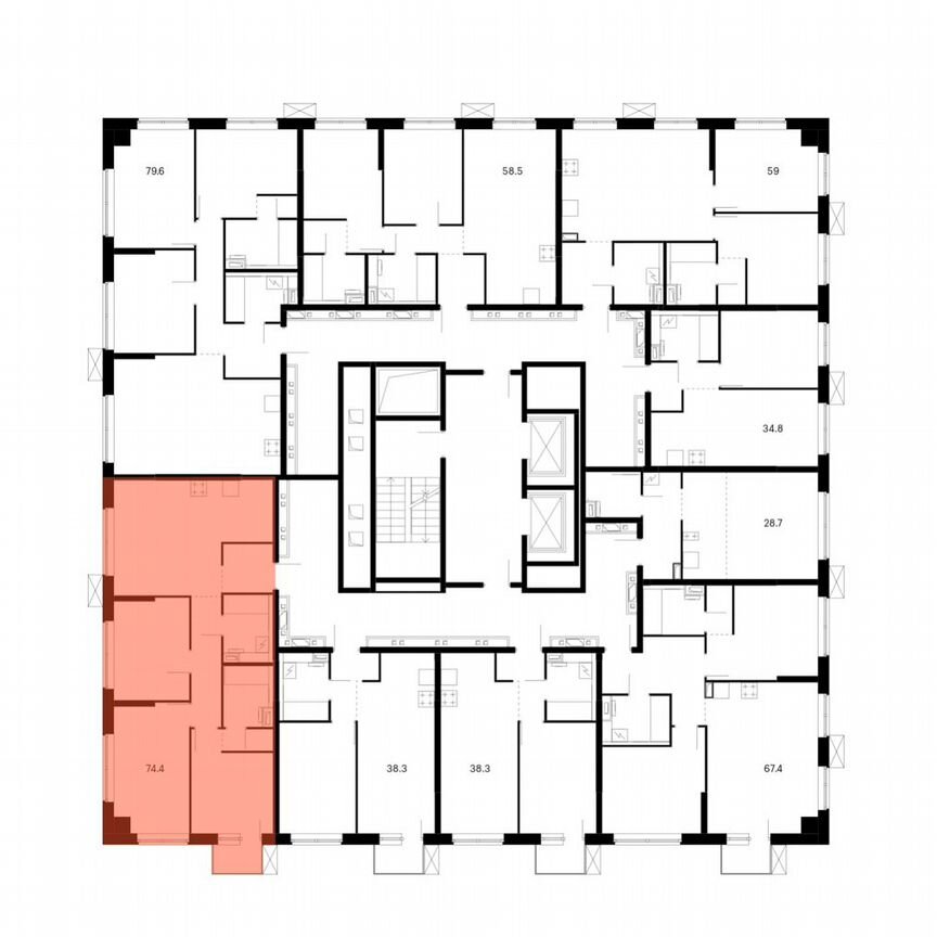 3-к. квартира, 74,4 м², 7/12 эт.