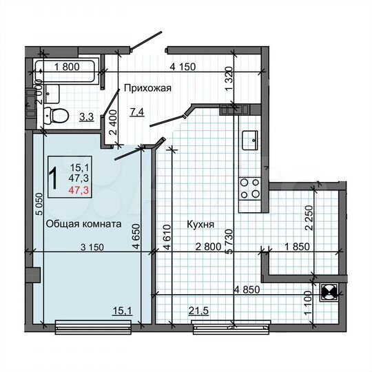 1-к. квартира, 47,4 м², 5/9 эт.