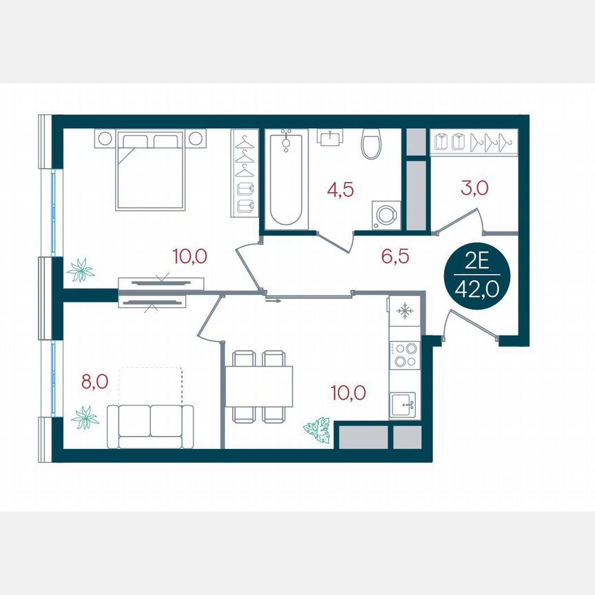 2-к. квартира, 42 м², 4/32 эт.