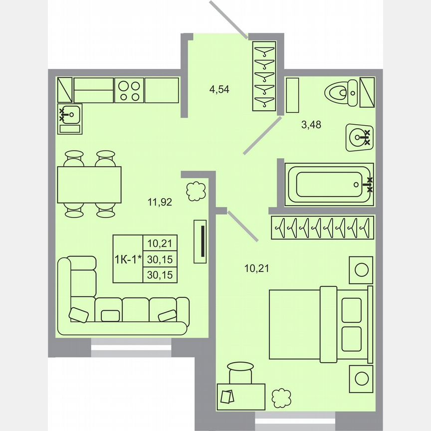 1-к. квартира, 30,2 м², 1/17 эт.