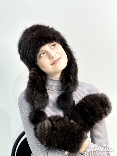 Шапка ушанка вязаная