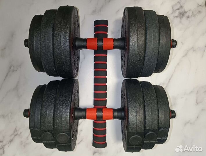 Две гантели плюс штанга. 19 кг. Новый комплект