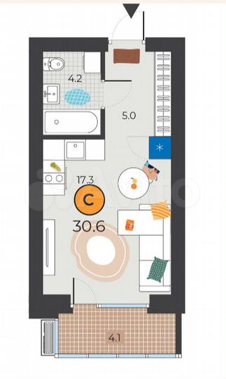 Квартира-студия, 30 м², 3/10 эт.