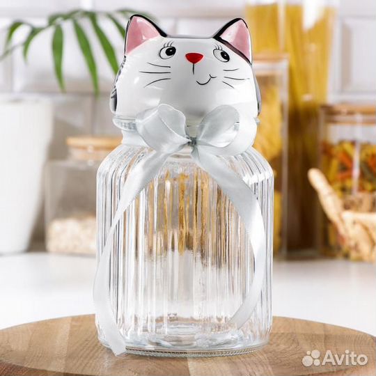 Банка стеклянная для сыпучих продуктов Доляна «Кот