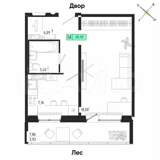 1-к. квартира, 38,6 м², 13/17 эт.
