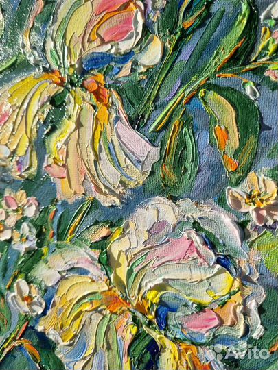 Картина маслом цветы ирисы букет цветов