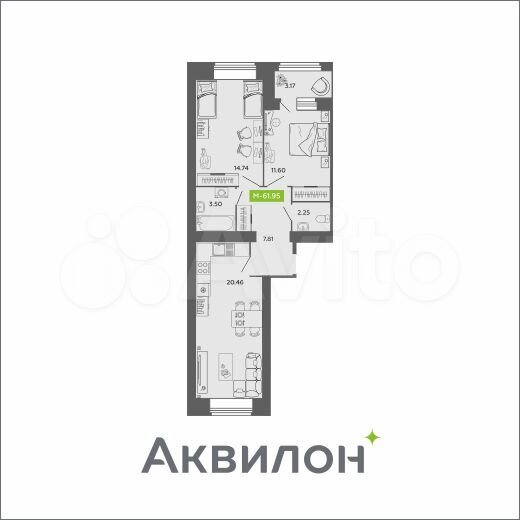 3-к. квартира, 62 м², 4/11 эт.