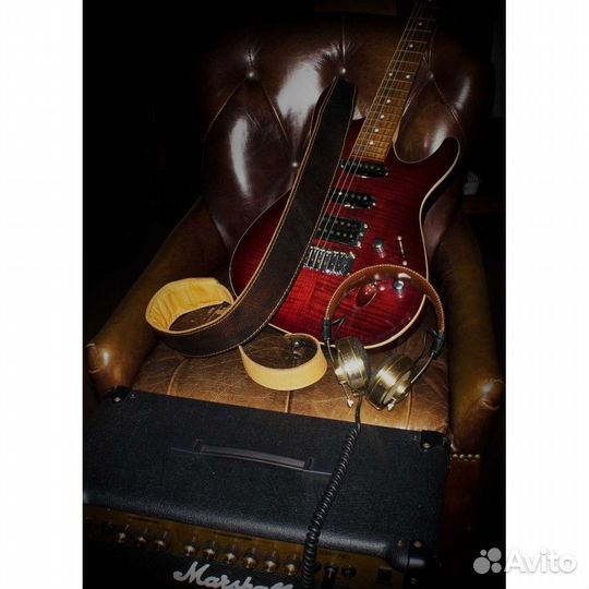 Двухслойный кожаный ремень для гитары Винтаж