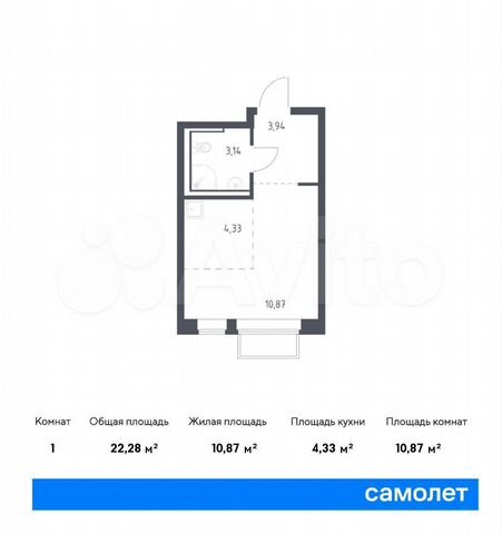 Квартира-студия, 22,3 м², 2/17 эт.
