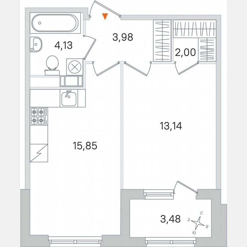1-к. квартира, 40,8 м², 3/4 эт.