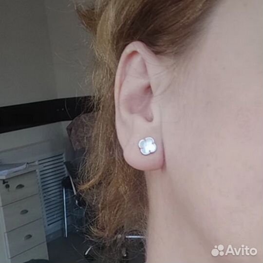 Серьги клевер перламутровые