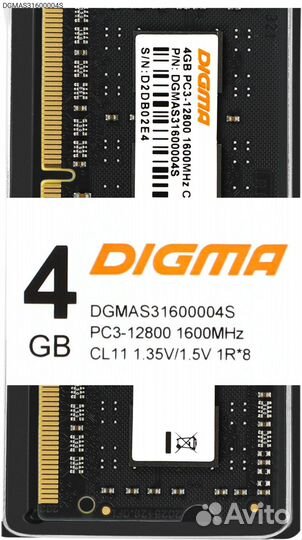 Dgmas31600004S, Модуль памяти Digma 4 гб sodimm DD