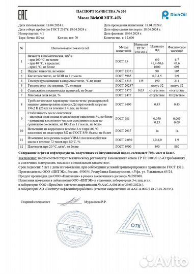 Масло гидравлическое richoil мге-46В, 20л