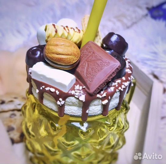 Баночка кружка для напитков с трубочкой с декором