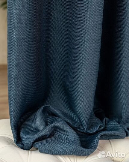 Шторы рогожка орфей темно-лазурный новые пошив