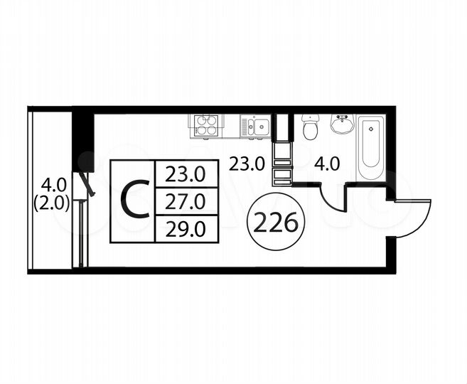 Квартира-студия, 29 м², 2/12 эт.