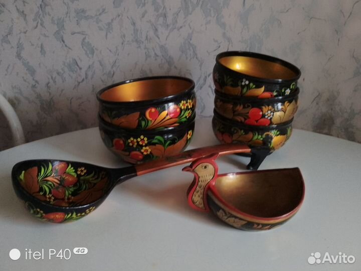 Деревянная расписная посуда(хохлома)