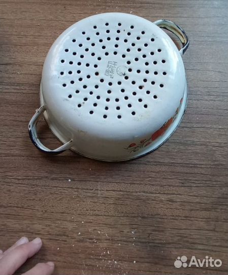 Эмалированная посуда СССР дуршлаг с рисунком