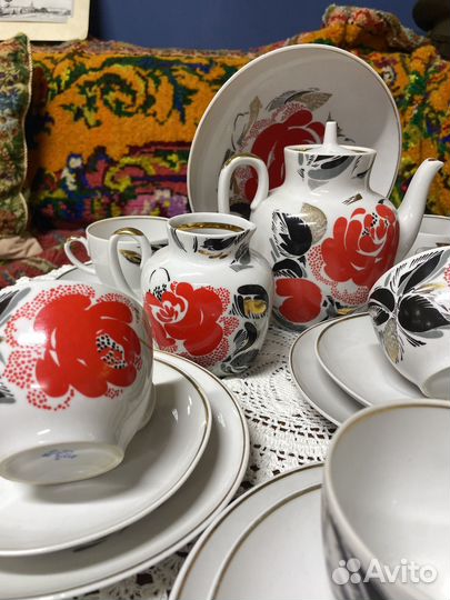 Сервиз чайный «Красный пион« лфз винтаж