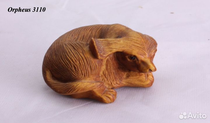 Статуэтка Собака - Нэцкэ из Дерева Самшит, ru*55