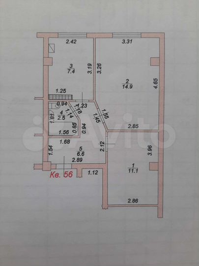 2-к. квартира, 43 м², 3/4 эт.