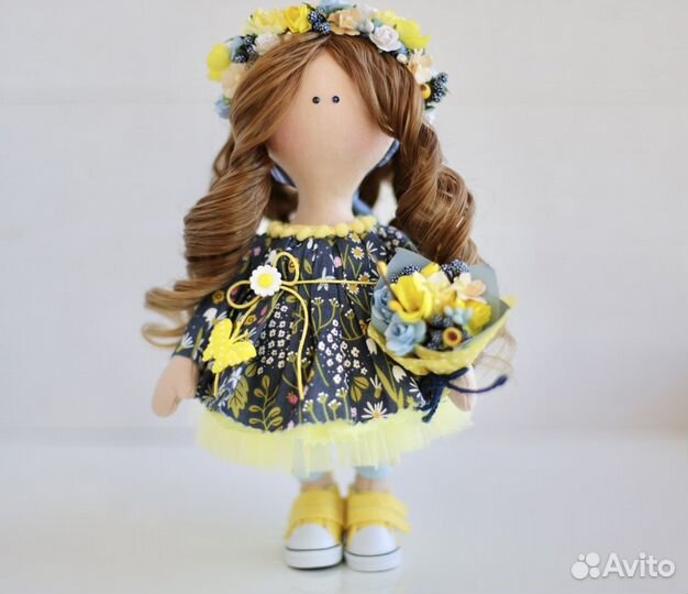 Кукла ручной работы, тильда интерьерная с цветами