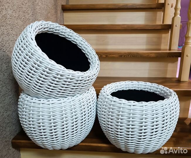 Корзина плетеная из ротанга под цветы вазон горшок