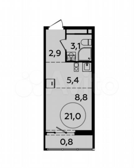 Квартира-студия, 20,9 м², 9/9 эт.