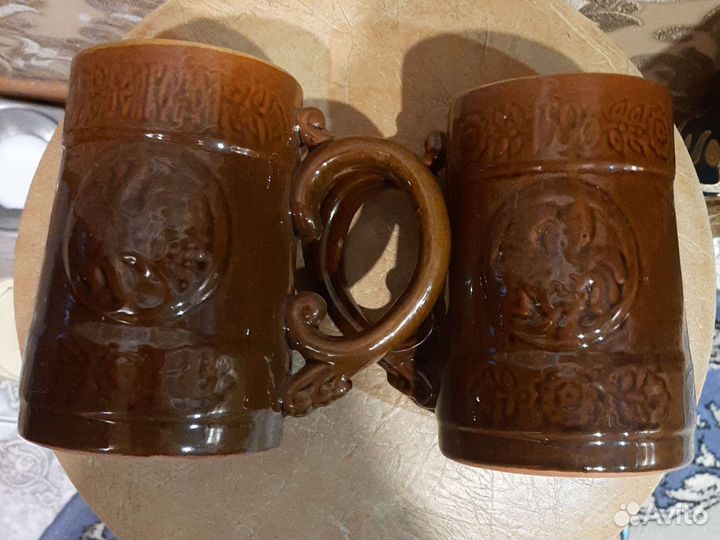 Глиняный кувшин,пивные кружки,винтаж