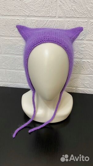 Котошапка, чепчик с ушками сиреневый