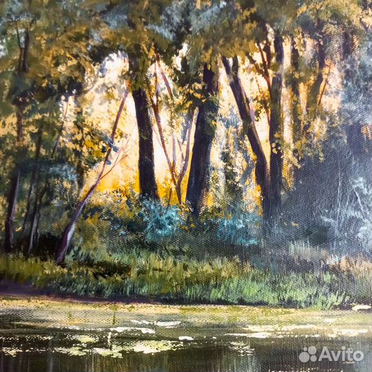 Картина акрилом на холсте 40х50см. Лесной пейзаж