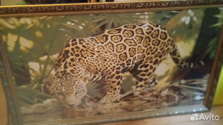 Картина в раме гобелен 1'30Х0'83 см Леопард