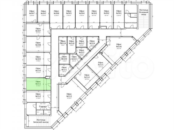 Офис в Бизнес Центре, 17.26 м², (3 этаж, 311)