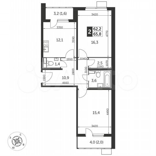 2-к. квартира, 65,7 м², 25/25 эт.