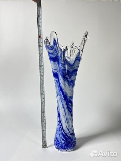 Ваза для цветов СССР цветное синее стекло